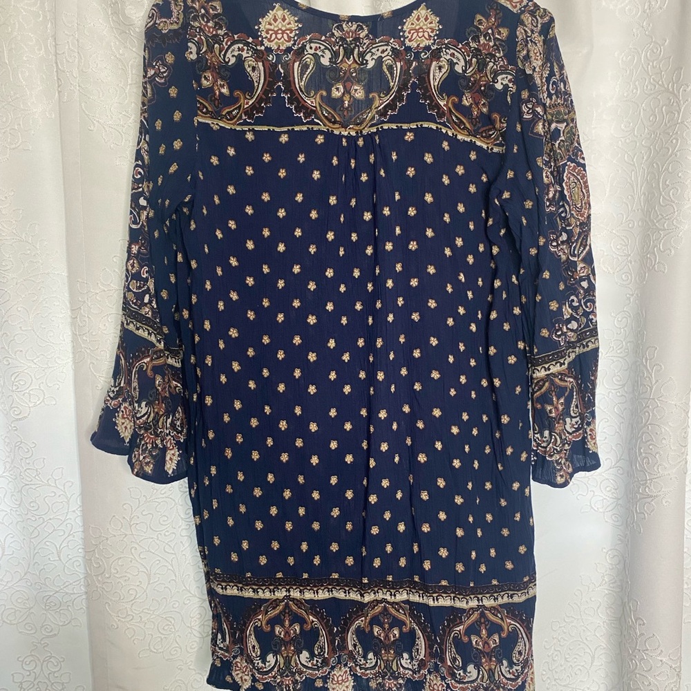 ANGIE Boho Tunic / Dress with flared sleeves size medium Blue and earth tones - Picture 4 of 6